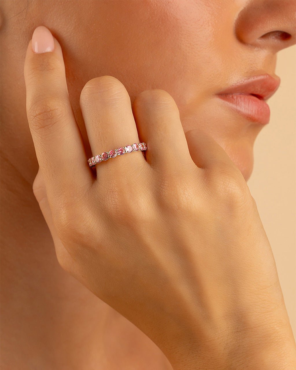 Sterling Silver Gracie Pink Sapphire CZ Eternity Ring